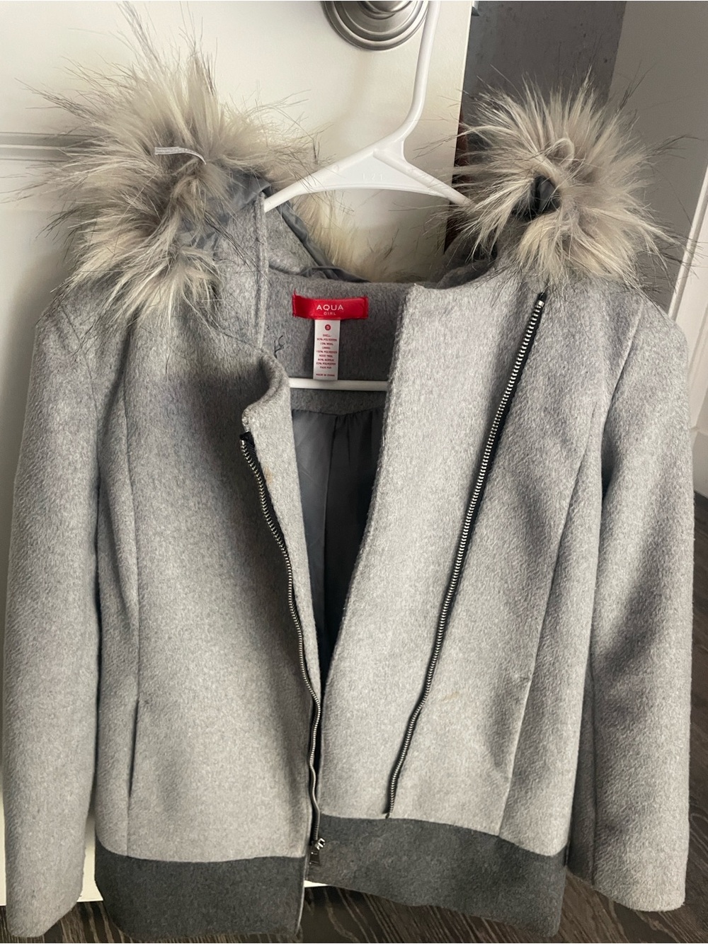 Aqua Girls Gray Coat with Faux Fur Trim